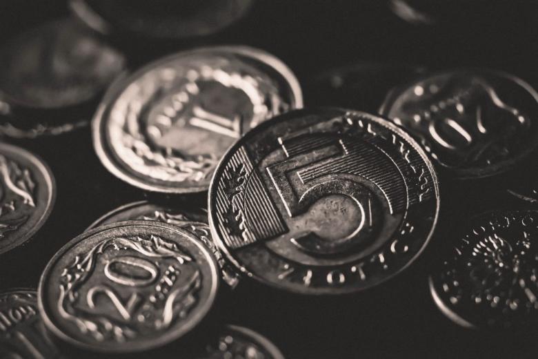 Zdjęcie rozrzuconych polskich monet o różnych nominałach