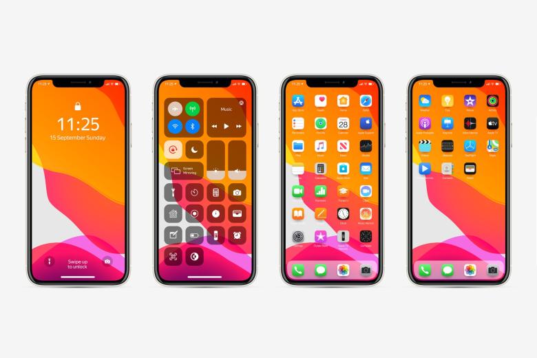 cztery smartfony sfotografowane w pionie