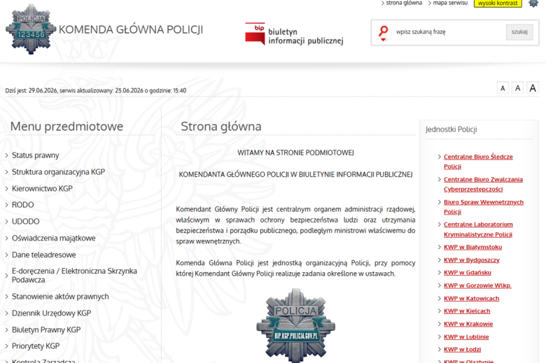 wygląd strony internetowej komendy głównej policji 