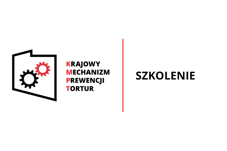 Plansza z napisem "Szkolenie" i logiem Krajowego Mechanizmu Prewencji Tortur