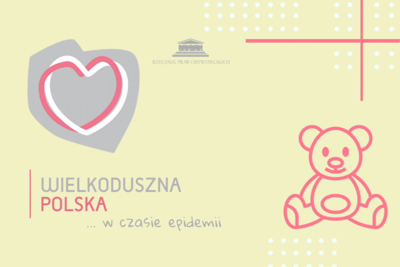 Grafika z sercem wpisanym w kontur Polski i miś