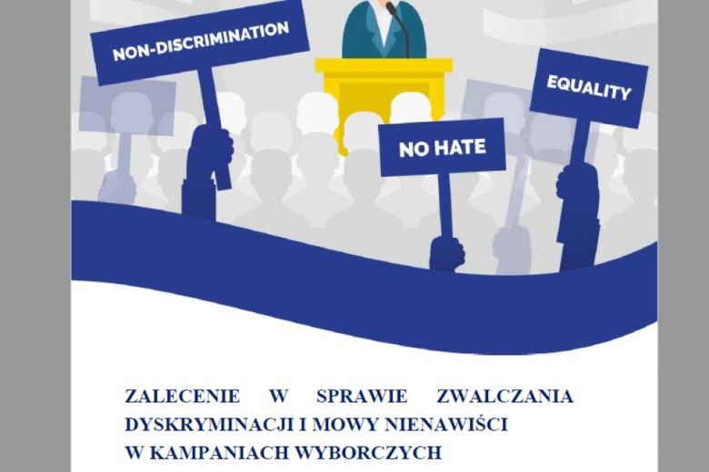 Okładka z angielskimi napisami "No hate", "Non-discrimination", "Equality"