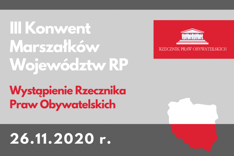 Szara plansza z tytułem wydarzenia i mapką Polski w kolorze biało - czerwonym