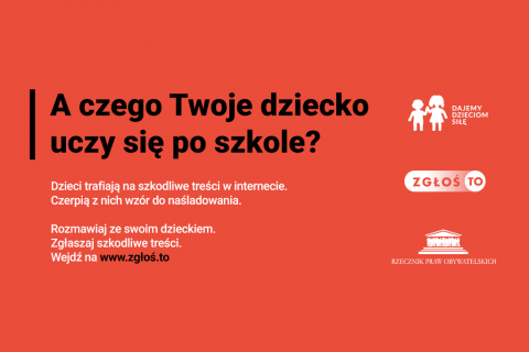 czerwona plansza z napisem- A czego Twoje dziecko uczy się po szkole?