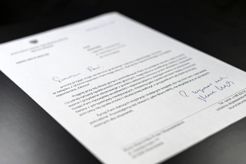 List z odręcznym podpisem RPO Marcina Wiącka