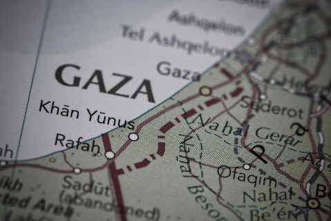Mapa polityczna z widocznym napisem "Gaza"