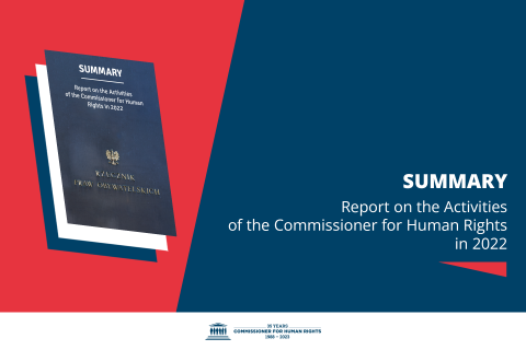 Illustration with text "Summary - Report on the Activities of the Commissioner for Human Rights in 2022" and a cover of the Summary