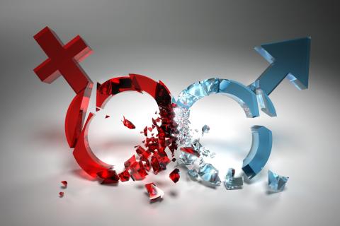 Grafika przedstawiające symbole płci męskiej - koło ze strzałką i żeńskiej - koło z plusem