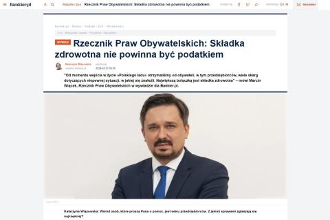 Zrzut ekranu z portalu internetowego z wywiadem i zdjęciem, na którym jest RPO Marcin Wiącek