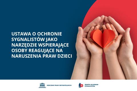 Plansza z tekstem "Ustawa o ochronie sygnalistów jako narzędzie wspierające osoby reagujące na naruszenie praw dzieci"