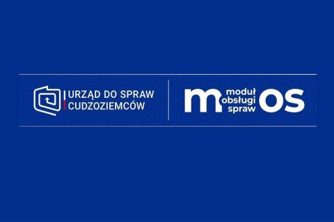 tekst urząd do spraw cudzoziemców moduł obsługi spraw na niebieskim tle 