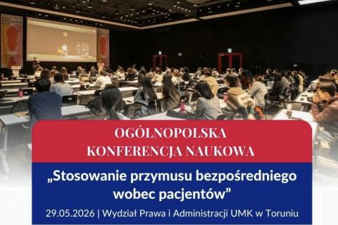 Zdjęcie sali obrad z tekstem Ogólnopolska konferencja stosowanie przymusu bezpośredniego wobec pacjentów