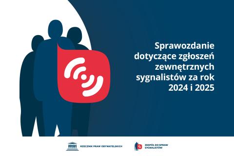 grafika z tekstem sprawozdanie dotyczące zgłoszeń zewnętrznych sygnalistów za rok 2024 i 2025