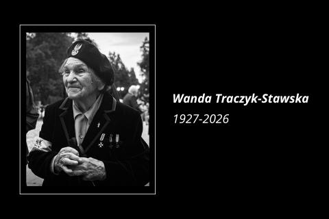 grafika ze zdjęciem Wandy Traczyk-Stawskiej i jej imieniem i nazwiskiem oraz datami 1927-1926