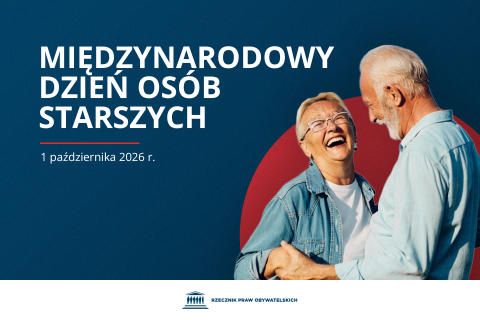 Grafika z parą śmiejących się seniorów i napisem "Międzynarodowy dzień osób starszych - 1 października 2026 r"