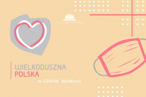 Grafika z sercem wpisanym w kontur Polski i maseczka sanitarna