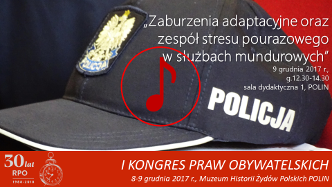 Mem ze zdjęciem czapki policyjnej, znak odtwarzania dźwięku