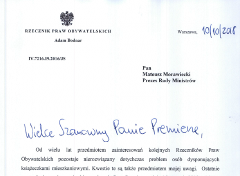 Pierwsza strona oficjalnego pisma do premiera, na papeterii z godlem państwoym