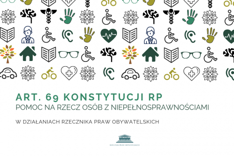 mem z kolorowymi ikonami symbolizującymi tematy związane z artykułem 69 Konstytucji RPO