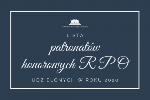 Granatowa plansza z napisem lista patronatów 2020