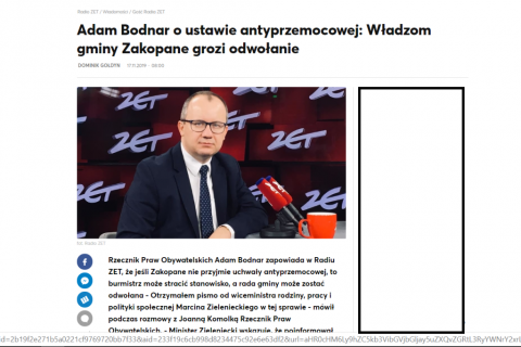 Screen ze strony Radia ZET ze zdjęciem Adama Bodnara