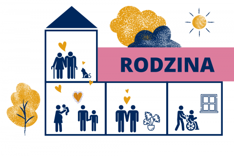 grafika z domem i rodziną