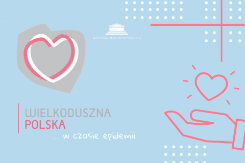 Grafika z sercem wpisanym w kontur Polski i serce na dłoni